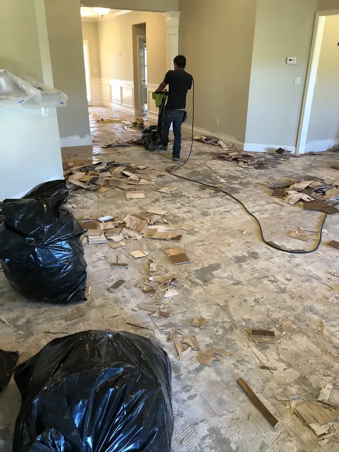 A room cleared and staged for structural drying